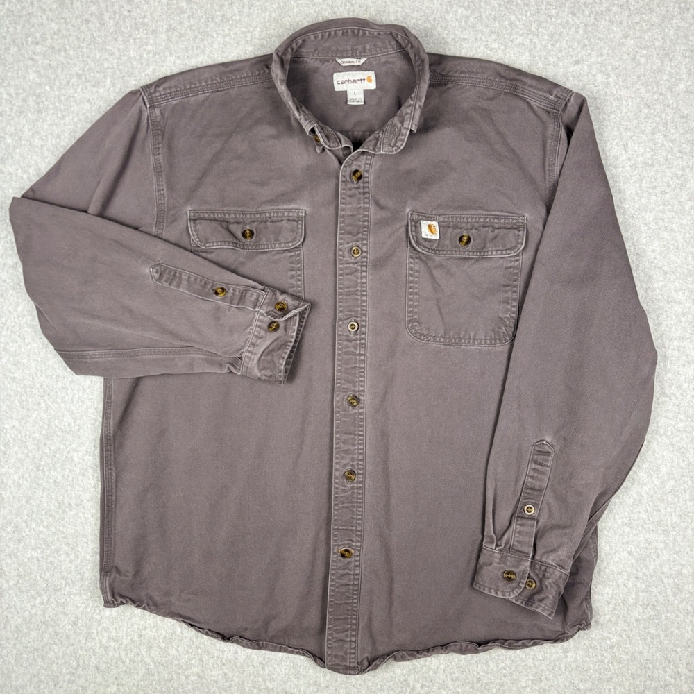 Carhartt Work Shirt Mens Large Gray Original Fit Long Sleeve Button Down S09 GVL
